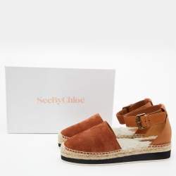 Pre Owned See by Chloe Brown Suede Glyn Espadrille Ankle Strap Sandals Size 39