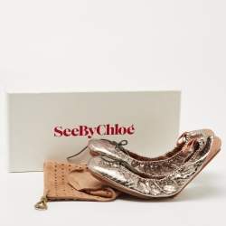 Pre Owned See by Chloé Metallic Python Embossed Leather Ballet  Flats Size 38