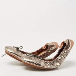 Pre Owned See by Chloé Metallic Python Embossed Leather Ballet  Flats Size 38