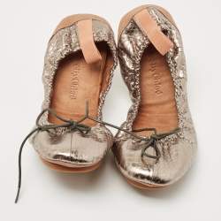 Pre Owned See by Chloé Metallic Python Embossed Leather Ballet  Flats Size 38