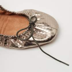 Pre Owned See by Chloé Metallic Python Embossed Leather Ballet  Flats Size 38