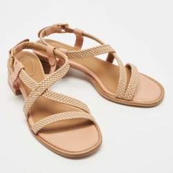 Pre Owned See by Chloe Brown Leather Cross Ankle Strap Block Heel Sandals Size 40