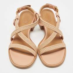 Pre Owned See by Chloe Brown Leather Cross Ankle Strap Block Heel Sandals Size 40