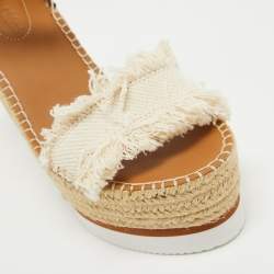 Pre Owned See By Chloe White/Brown Canvas and Leather Espadrille Wedge Sandals Size 36
