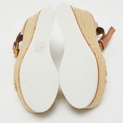 Pre Owned See By Chloe White/Brown Canvas and Leather Espadrille Wedge Sandals Size 36