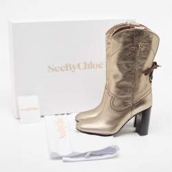 Pre Owned See by Chloe Gold Leather Ankle Boots Size 38