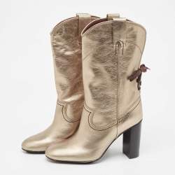 Pre Owned See by Chloe Gold Leather Ankle Boots Size 38