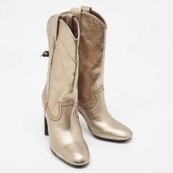 Pre Owned See by Chloe Gold Leather Ankle Boots Size 38