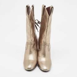Pre Owned See by Chloe Gold Leather Ankle Boots Size 38