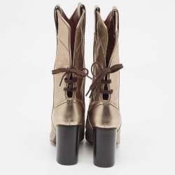 Pre Owned See by Chloe Gold Leather Ankle Boots Size 38