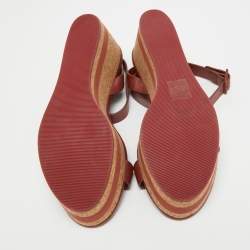 See by Chloe Brown Leather Cork Wedge Platform Ankle Strap Sandals Size 39.5