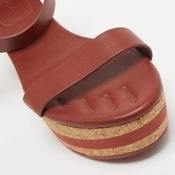See by Chloe Brown Leather Cork Wedge Platform Ankle Strap Sandals Size 39.5