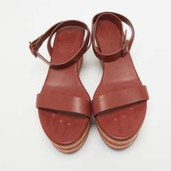 See by Chloe Brown Leather Cork Wedge Platform Ankle Strap Sandals Size 39.5