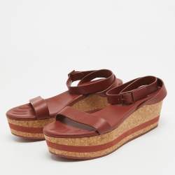 See by Chloe Brown Leather Cork Wedge Platform Ankle Strap Sandals Size 39.5