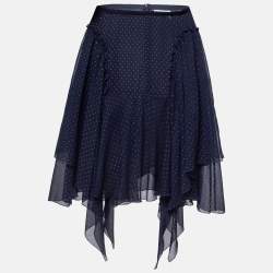 See by Chloe Navy Blue Dotted Chiffon Ruffled Skirt L
