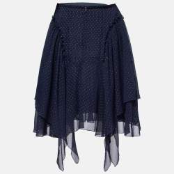 See by Chloe Navy Blue Dotted Chiffon Ruffled Skirt L