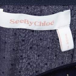 See by Chloe Navy Blue Dotted Chiffon Ruffled Skirt L