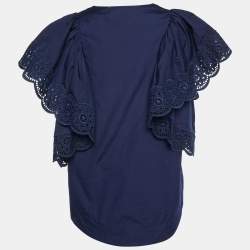 See by Chloe Blue Cotton Lace Trim Flared Sleeves Top S