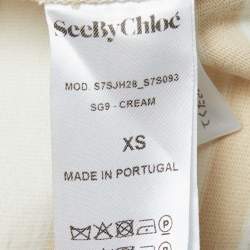 Pre Owned See by Chloe Beige Crochet Trim Stripe Cotton T-Shirt XS