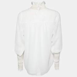 See by Chloe Natural White Sheer Crepe Smocked Blouse S