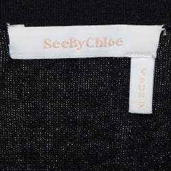 مملوكة مسبقًا See by Chloe Black Rib Stretch Knit Ruffled Midi Dress M