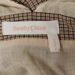 Pre Owned See by Chloe Beige Houndstooth Sleeveless Mini Dress M