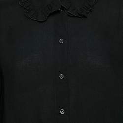 مملوكة مسبقًا See by Chloe Black Crepe Button Front Ruffled Collar Shirt L