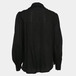 مملوكة مسبقًا See by Chloe Black Crepe Button Front Ruffled Collar Shirt L