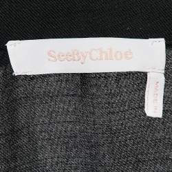 مملوكة مسبقًا See by Chloe Black Crepe Button Front Ruffled Collar Shirt L