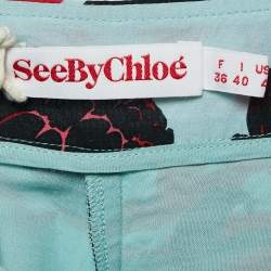 See by Chloe Blue Floral Print Crepe Pleated Shorts M