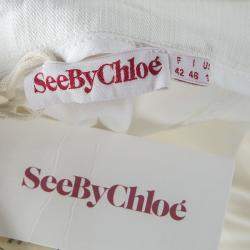 مملوكة مسبقًا فستان سي باي كلوي بينافور دينيم أبيض بلا أكمام L