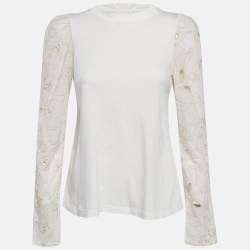 Pre Owned See by Chloe Powder White Butterfly Embroidered Cotton Top XS