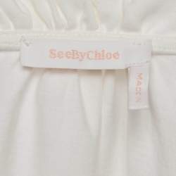 Pre Owned See by Chloe Powder White Butterfly Embroidered Cotton Top XS