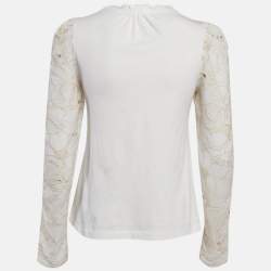 Pre Owned See by Chloe Powder White Butterfly Embroidered Cotton Top XS