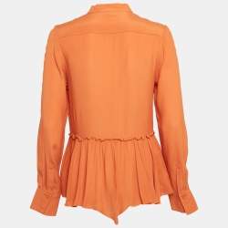 See by Chloe Orange Chiffon Gathered Peplum Shirt M