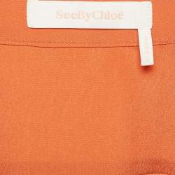 See by Chloe Orange Chiffon Gathered Peplum Shirt M
