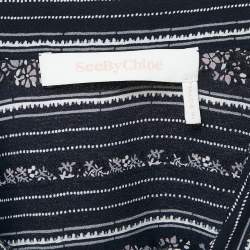 See by Chloe Blue Stripe Floral Print Crepe Button Front Shirt S