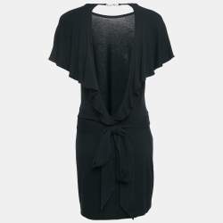 See by Chloe Black Jersey Ruffled Tie-Up Detail Mini Dress L