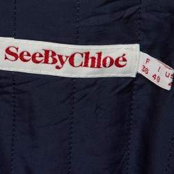 Pre Owned See by Chloé Navy Blue/White Quilted Cotton Zip Up Jacket S