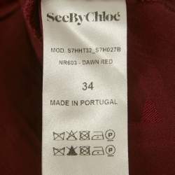 See by Chloe Dawn Red Fringed Crepe Flared Blouse S