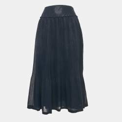 See by Chloé Navy Blue Checks Chiffon Plisse Midi Skirt M