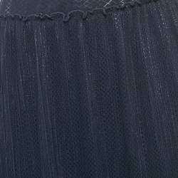 See by Chloé Navy Blue Checks Chiffon Plisse Midi Skirt M