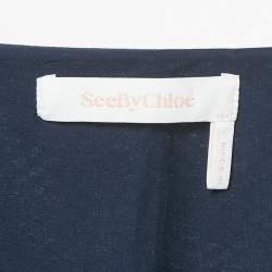 See by Chloé Navy Blue Checks Chiffon Plisse Midi Skirt M
