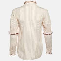 Pre Owned See by Chloe Beige Striped Cotton Ruffled Trim Shirt S