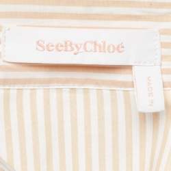 Pre Owned See by Chloe Beige Striped Cotton Ruffled Trim Shirt S