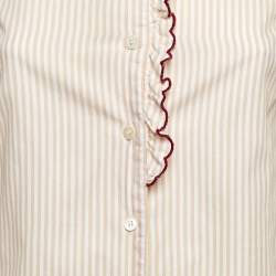 Pre Owned See by Chloe Beige Striped Cotton Ruffled Trim Shirt S