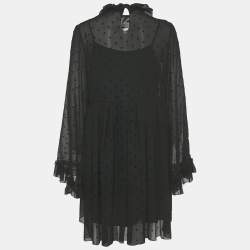 Pre Owned See by Chloe Black Flocked Chiffon Ruffled Mini Dress M