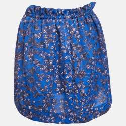 Pre Owned See by Chloe Blue Printed Satin Ruffled Mini Skirt S