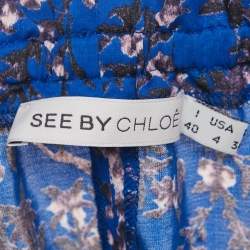 Pre Owned See by Chloe Blue Printed Satin Ruffled Mini Skirt S