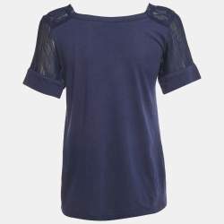 Pre Owned See by Chloe Blue Jersey Tulle Trim Top S